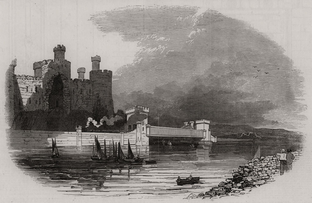 River Conwy tubular railway bridge as it will appear when completed. Wales 1848